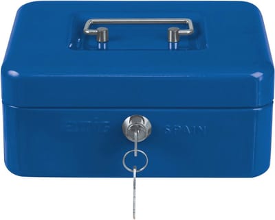 Geldcassette met Sleutels | Stalen Geldkist voor Munten en Bankbiljetten | 200 x 160 x 90 mm | Blauw