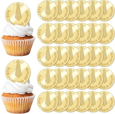 Dailygoods- Cupcake Toppers 30 Stuks - Gouden Spiegel Acryl - Taartdecoratie - Vaderdag Decoratie - Duurzaam - Lichtgewicht