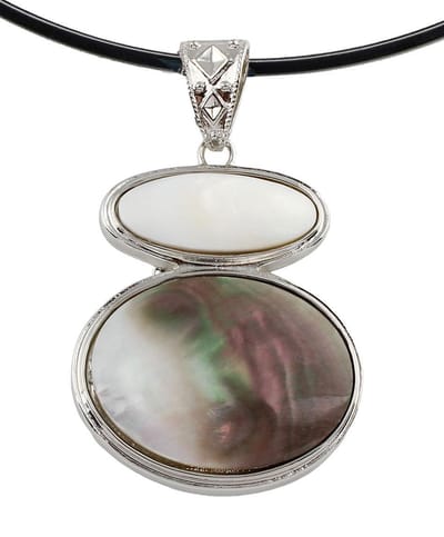 Parelmoeren ketting Black & White Shell - parelmoer - wit - grijs - zilver - ketting met hanger - Choker - luxe sieraden zakje - ketting dames