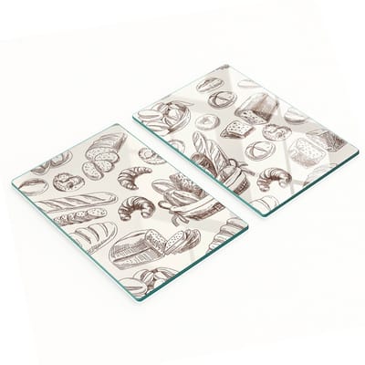 Set van gehard glazen snijplanken met broodprint, 2x40x52 cm
