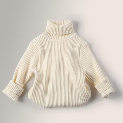 Pull tricoté à col montant pour filles avec imprimé en coton vert pour vêtements d'hiver pour enfants 130 beige