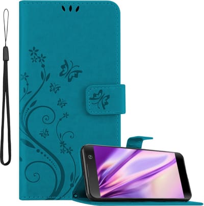 Cadorabo Hoesje geschikt voor Sony Xperia XA2 in BLOEMEN BLAUW - Beschermhoes in bloemmotief met magnetische sluiting, standfunctie en kaartsleuven Book Case Cover Etui