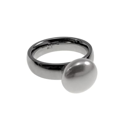 Ring met Witte Zoetwaterparel, Ring Dames, Gepolijst RVS