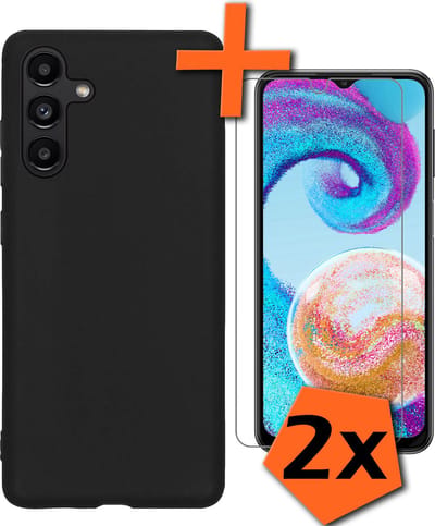 Hoes - Met 2x Screenprotector - Geschikt voor Samsung Galaxy A04s - Sterk & Shockproof - Back Cover - Siliconen Case - Telefoon Hoes - Zwart