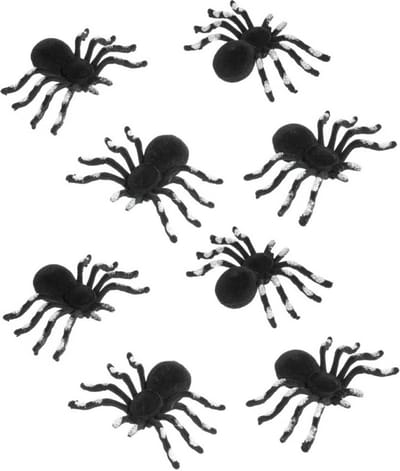 Chaks nep spinnen 10 cm - zwart/zilver - 8x stuks - velvet/fluweel - Horror/griezel thema decoratie