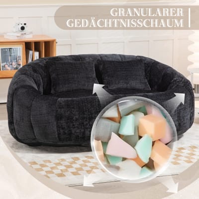 Bonkenbank Luie Bank Duurzame Comfort Lounger Hoge Rug Bonkenstoel Zitbank voor Volwassenen en Kinderen, Binnen & Buiten, Accent Vloer Zachte Lounge Stoel (zwart Chenille)