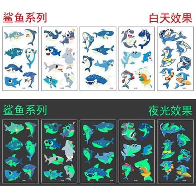 5/10 Vellen Lichtgevende Tattoo Anime Stickers Speelgoed Kinderen Lichaamskunst Tijdelijke Nep Tattoos Waterdicht Cartoon Eenhoorn Dier Zeemeermin