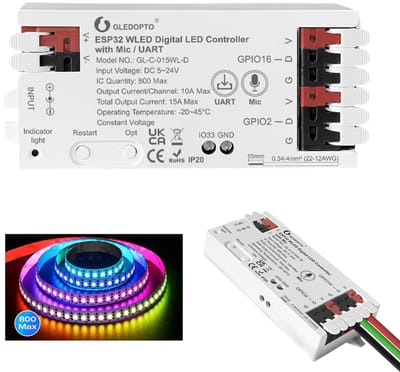 LED Strip Controller - WLED Module - Dynamische Modi - Mic en UART Download - 108 x 45 mm