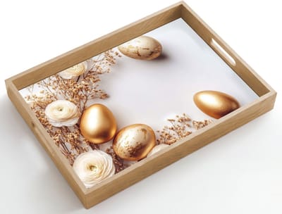 Dienblad hout 50x35 cm - Schootdienblad - Rozen - Paaseieren - Droogbloemen - Goud - Borrelplank rechthoek - Plateau dienbladen