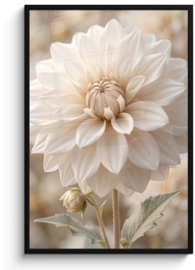 Poster in lijst - Fotolijst 80x120 cm - Posters - Bloem - Dahlia - Wit - Posterlijst zwart - Decoratie - Wanddecoratie woonkamer - Muurdecoratie slaapkamer