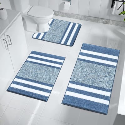 Antislip 3 Stuks Badmatten en Toilet Mat Set Super Water Absorberende Bad Tapijt Sets Machine Wasbaar Microfiber Shaggy Douche Vloermatten voor Badkamer