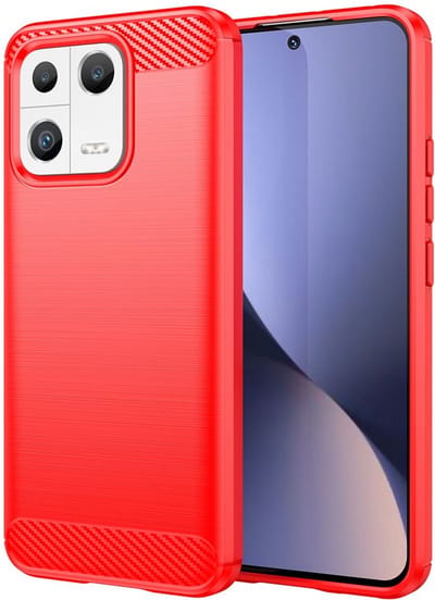 MobyDefend Hoesje - Geschikt voor Xiaomi 13 - TPU Backcover - Geborstelde Metaal & Carbon-Look - Rood