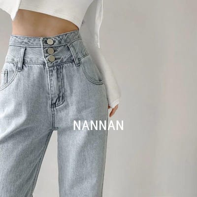 Retro jeans met hoge taille, dameslaken, losse, rechte broek met wijde pijpen, casual all-match dunne dweilbroek L