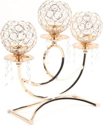 Kaarsenhouder Set - Gouden Kandelaar - Romantische Sfeer - Kristal en Metaal - 3-armig - Goud
