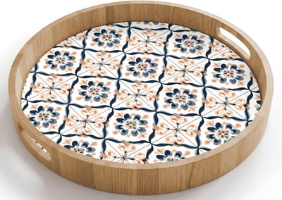 Dienblad rond 40x40 cm - Schootdienblad hout - Bladvorm - Patroon - Kleurrijk - Borrelplank rechthoek - Plateau houten dienbladen
