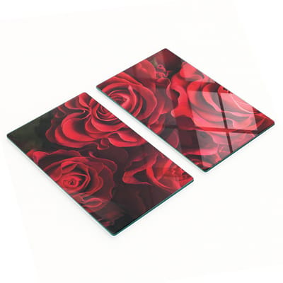 Multifunctionele decoratieve glazen keukenplanken met rode rozen, 2x30x52 cm
