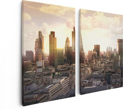 Artaza Canvas Schilderij Tweeluik Londen bij Zonsondergang in een Moderne Wijk - 80x60 - Foto Op Canvas - Canvas Print