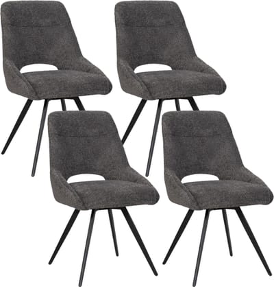 BukkitBow – Eetkamerstoel / Keukenstoel - Geschikt als Make-up Stoel - Chenille & Metalen Onderstel - Chenille Stof - Donker Grijs - 4 Stuks