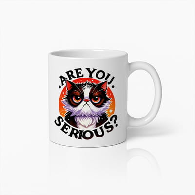 330ml Ben Je Serieus? Chagrijnige Kat Koffiemok – Grappig en Uniek Cadeau voor Kattenliefhebbers en Humorfans