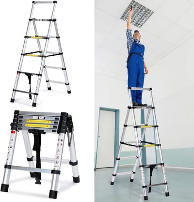 Telescopische Vouwladder - Uitschuifbare Ladder Trapladder - Kluswerk Binnen Buiten - Inklapbaar Anti-slip Ontwerp - 1.4M+1.7M - Aluminium