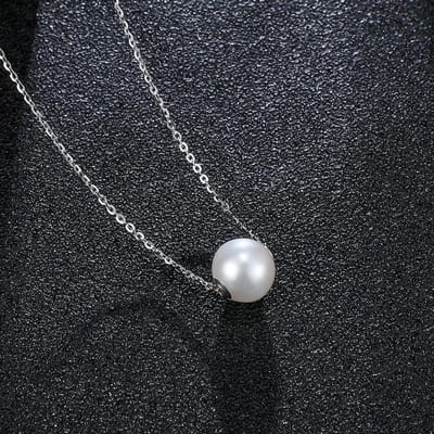Collier avec pendentif en perles d'eau douce rondes de 8 à 9 mm, chaîne en argent sterling 925, pour femme, bijoux à offrir gray