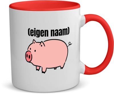 Akyol - varken met eigen naam koffiemok - theemok - rood - Varken - boeren/varken liefhebbers - iemand die houdt van varkens - verjaardag - cadeau - kado - geschenk - 350 ML inhoud