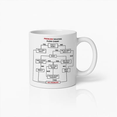 Grappige Probleemoplossing Flowchart Mok 330 ml – Humoristische Beslisdiagram Koffiemok – Geek Cadeau voor Ingenieurs & Kantoormedewerkers