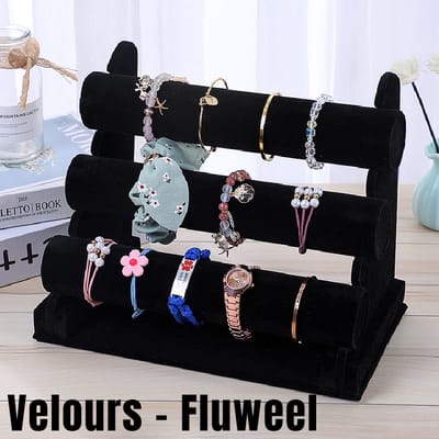 Allernieuwste.nl® 3-Laags Armband Display Sieraden Rek Sieradenstandaard Velours Kleur Zwart - 30x17x25 cm - Fluweel Velours ZWART