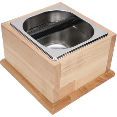 Knock Box Roestvrij Staal Koffiedik Container Afvalbak met Houten Basis Koffie AccessoireL