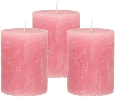 Atmosphera Stompkaars - 3x - oudroze - 7 x 9 cm - middel rustiek model - cilinderkaars roze - kaarsen