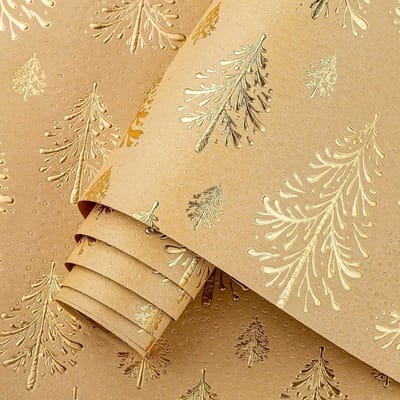 Kerstinpakpapier - Goud Kraftpapier - Cadeaus Versieren - 3D Reliëf Ontwerp - 43 cm x 10 m - Goud