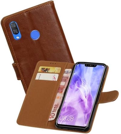 Zakelijke Book Case Telefoonhoesje Geschikt voor de Huawei Nova 3 - Portemonnee Hoesje - Pasjeshouder Wallet Case - Bruin