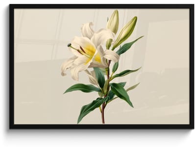 Poster in lijst - Fotolijst 90x60 cm - Posters - Lelie - Elegant - Botanisch - Beige - Posterlijst zwart - Decoratie - Wanddecoratie woonkamer - Muurdecoratie slaapkamer