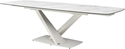 Vente-unique Verlengbare eettafel 6 tot 10 personen van gehard glas, keramiek en metaal - Wit marmereffect - MALATA van Maison Céphy