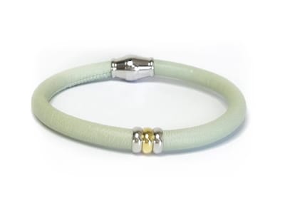 NIEUW! Jolla - dames armband zilver - leer - magneetsluiting - bedels - tweekleurig - Single Ladies - Mint Groen
