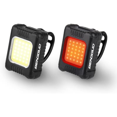 Fietskoplamp en achterlichtset USB oplaadbaar minifiets voor- en achterlicht zwart