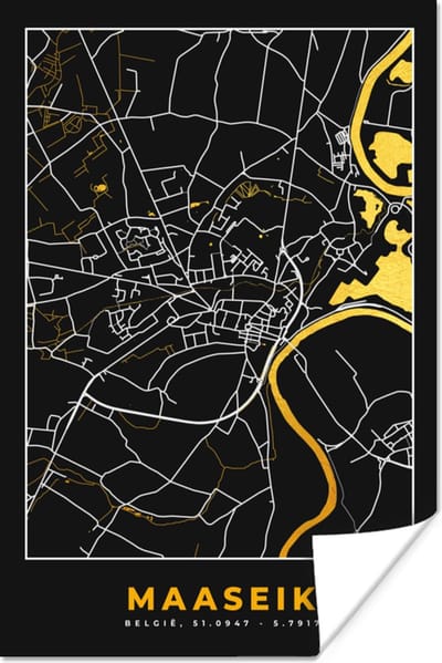 Poster Kaart - Plattegrond - Maaseik - Goud - Stadskaart - 120x180 cm XXL