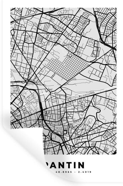 Muurstickers - Sticker Folie - Kaart - Stadskaart - Frankrijk - Pantin - Plattegrond - 20x30 cm - Plakfolie - Muurstickers Kinderkamer - Zelfklevend Behang - Zelfklevend behangpapier - Stickerfolie