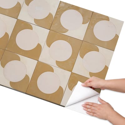 Coloray Meubel Wrap Folie - Romig Meubelfolie - 75x150 cm - Meubel Wrap Folie Mosterdvormen - Plakfolie Meubels - Geometrische Meubelfolie - Decoratiefolie Zelfklevend - Slaapkamer decoratie - Geometrie