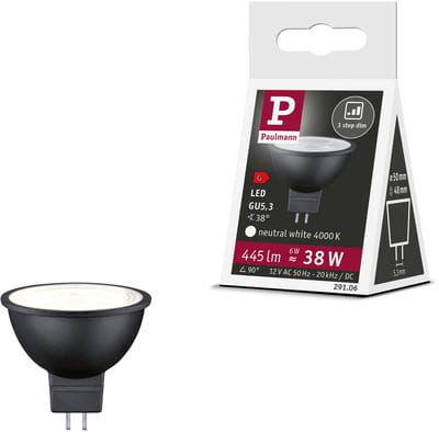 Standaard 12 V 3-Step-Dim LED-reflector GU5,3 445lm 6W 4000K dimbaar Zwart mat