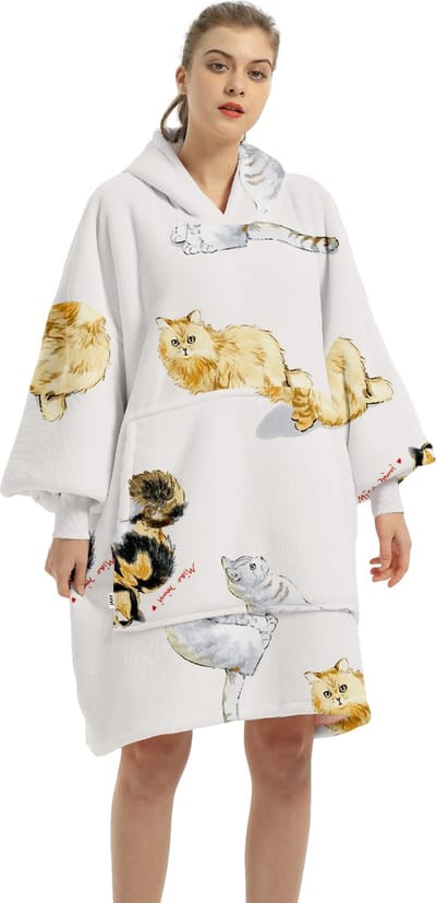 JAXY - Hoodie Deken - Snuggle Hoodie - Fleece Deken Met Mouwen - Snuggle - Cuddle Hoodie - 1450 Gram - Katten