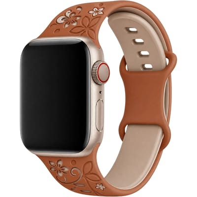 123watches Livia bloemen print bandje - siliconen - bruin - 38 · 40 · 41 & 42 mm - Geschikt voor Apple Watch series 1/2/3/4/5/6/7/8/9/10/11/12/SE/SE2/SE3