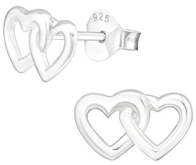 Joy|S - Zilveren hartje oorbellen - 11 x 6 mm - dubbele hartjes oorknoppen