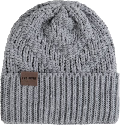Knit Factory Sally Gebreide Muts Heren & Dames - Beanie hat - Licht Grijs - Grofgebreid - Warme lichtgrijze Wintermuts - Unisex - One Size