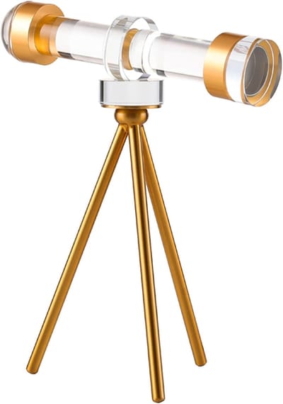 Crystal Telescope Desktop Ornament met Metalen Standaard Moderne Minimalistische Kristallen Astronomie Sculptuur voor Woonkamer Kantoor Studie Stijlvolle Ruimteversiering