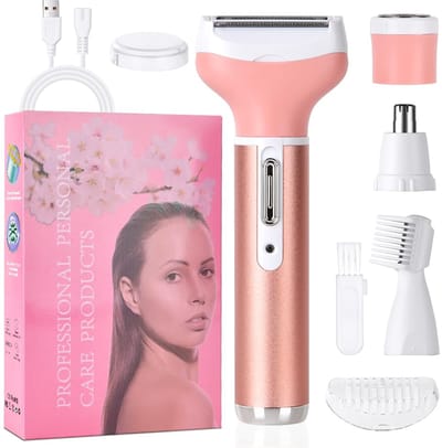 longziming-Gezichtsepilator - Epilator - Epileerapparaat - Scheerapparaat - 4-in-1 dames ontharingsset - Oplaadbaar via USB - Waterbestendige opzetstukken - Voor gezicht, benen, oksels en bikinilijn