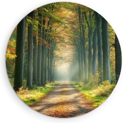 Saammp Muurcirkel Hout - Natuur - bospad tussen de hoge bomen - landschap - Ø 90 - Wandcirkel - Wanddecoratie Cirkel - Muurdecoratie Woonkamer - Slaapkamer decoratie - Rond Schilderij