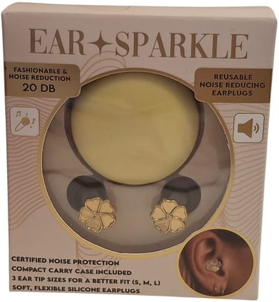 Ear Sparkle Herbruikbare Oordoppen 20 dB met Geel Opbergdoosje Klavertjevier Design S/M/L
