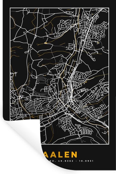 Muurstickers - Sticker Folie - Stadskaart – Plattegrond – Duitsland – Goud – Aalen – Kaart - 20x30 cm - Plakfolie - Muurstickers Kinderkamer - Zelfklevend Behang - Zelfklevend behangpapier - Stickerfolie