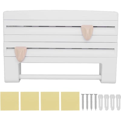 Support mural pour film alimentaire, coupe-film alimentaire multifonctionnel avec vis pour cuisine, blanc blanc